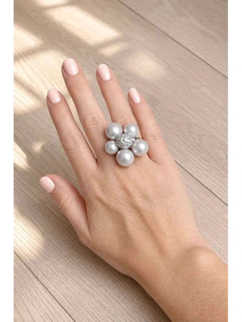Belle Etoile Indulgence Pearl CZ Ring 925 Sterling Silver Size 7.5